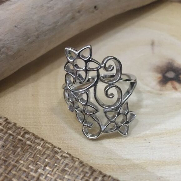 Floral Filigree Sterling Silver Ring, Boho, Statement, Trending - Picture 3 of 5